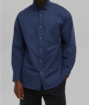Mode of One Mens Relaxed Fit Button Down Twill Shirt in Caspian Waters Size M